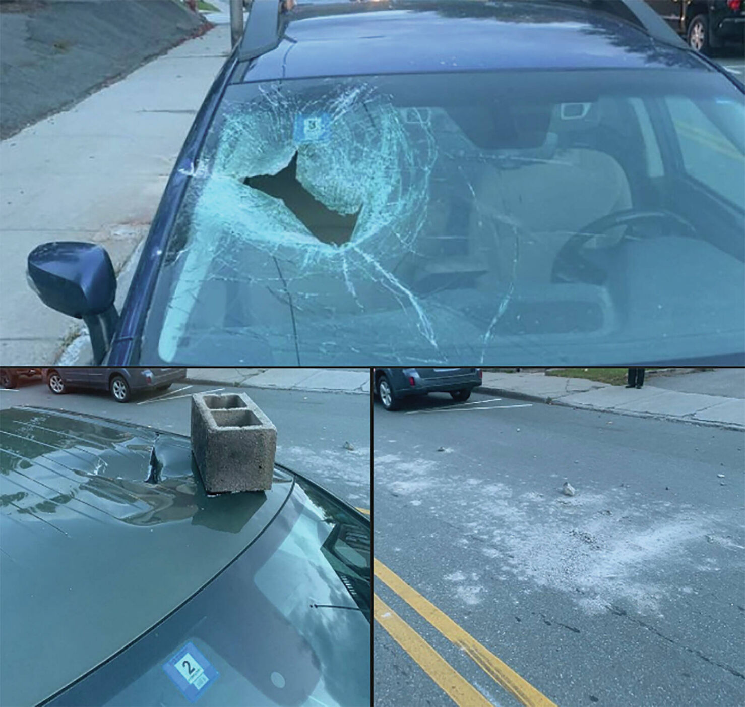 Concrete Blocks Thrown From Roof Smash Cars